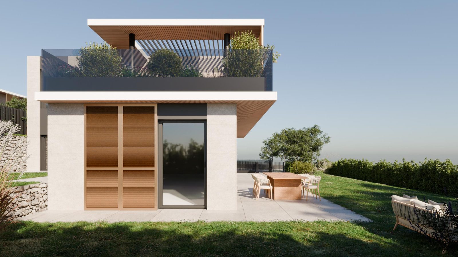 L'attico con la terrazza coperta e il giardino pensile
